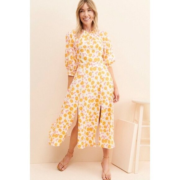 Keepsake Dresses & Skirts - Keepsake Dissolve Midi Dress Yellow Ivory M Grandmacore Floral Flowy Feminine